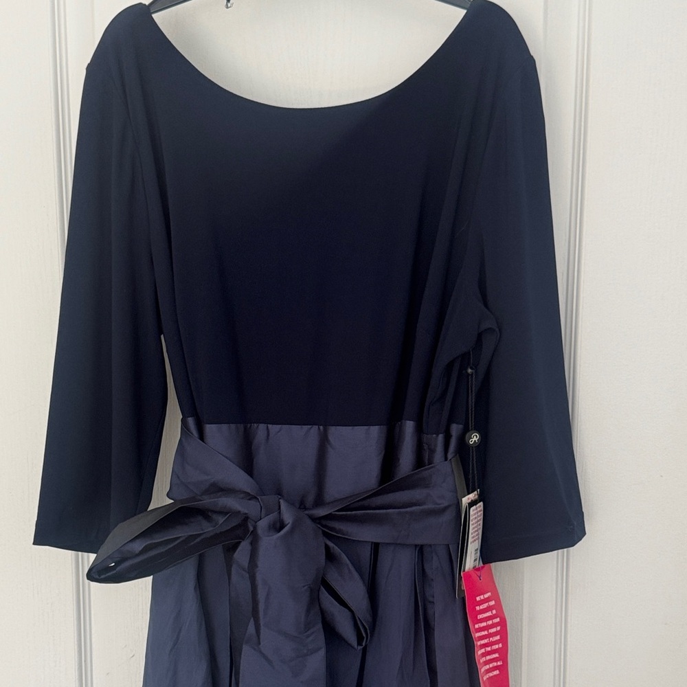 Adrianna Papell Navy Long Sleeve Dress with Satin Bow